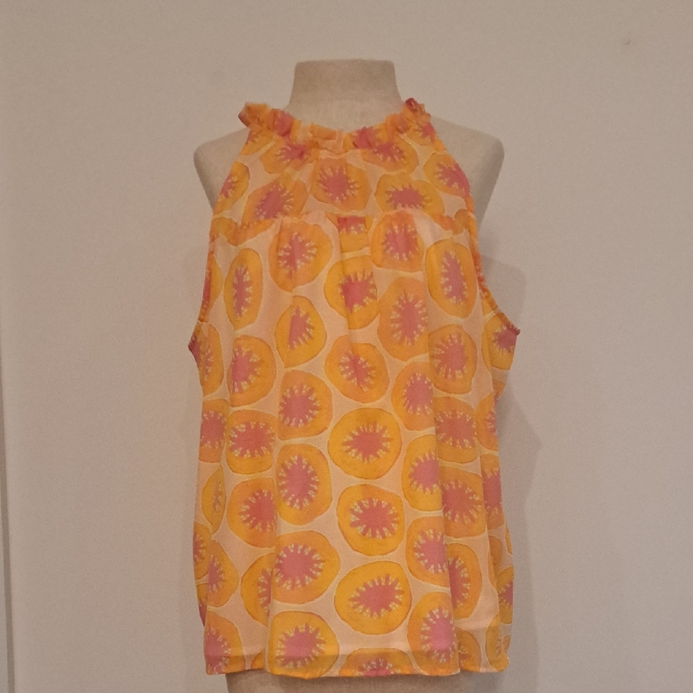 Nwot Floral Halter Neck Women Top In Vibrant Pink and Orange. High Neck,self Tie